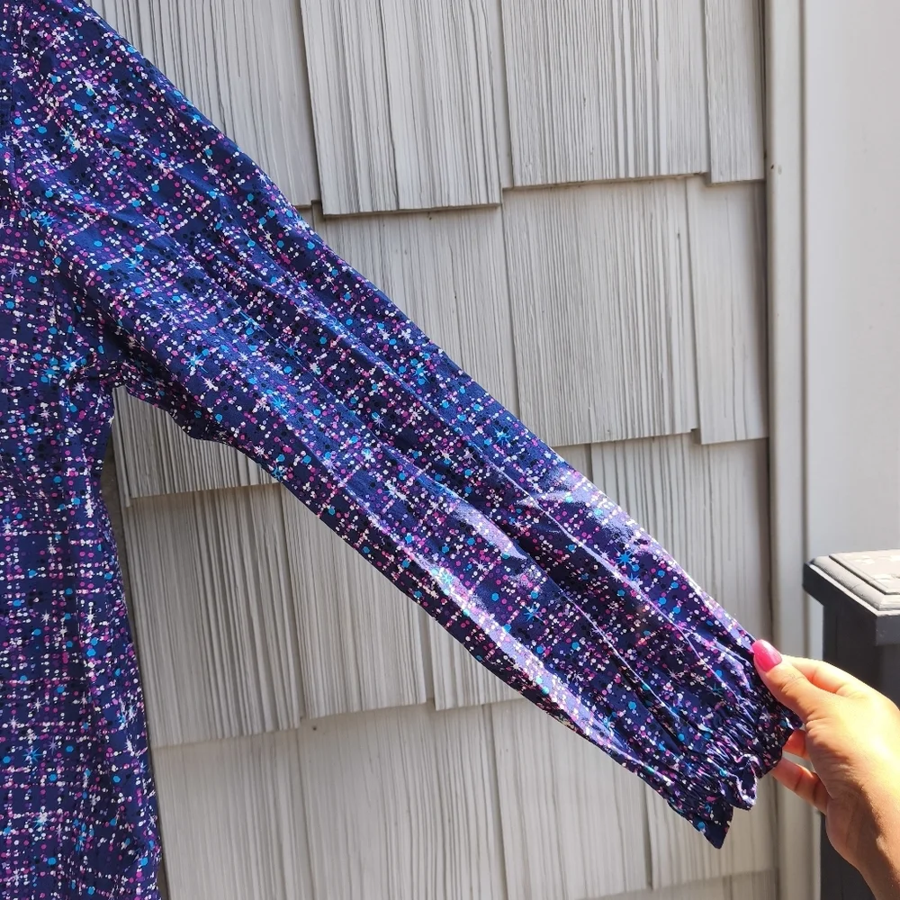 Talbots Geometric Rhinestone Button Ruffle Popover sz XL Purple Chic Office - Picture 5 of 11